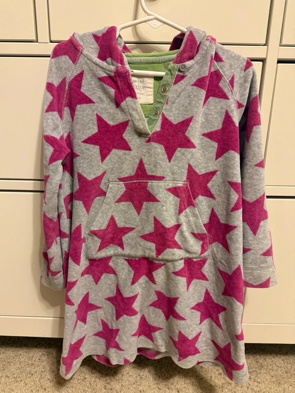 Mini Boden Grey and Magenta Star Hooded Swim Coverup Dress